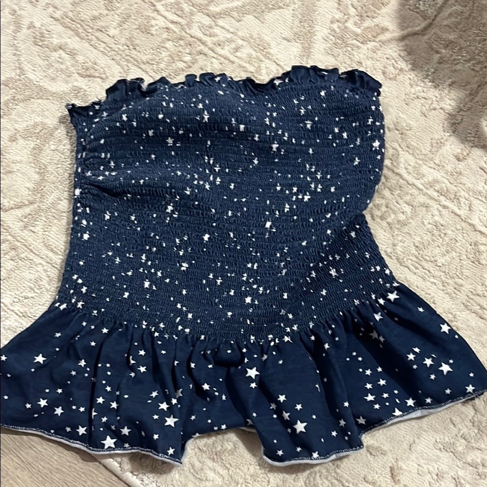 No Boundaries Navy and White Strapless Top